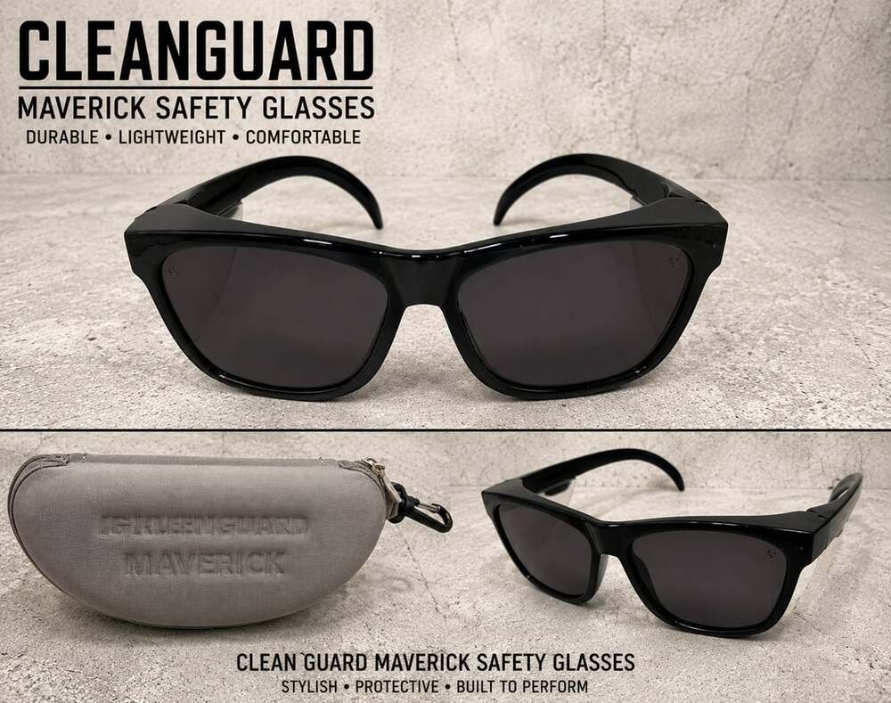 NEW KleenGuard Maverick 49311 Safety Glasses Smoke Lens Black Frame w/ Case